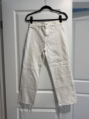 Hudson Noa White Raw Hem Straight Leg Jeans